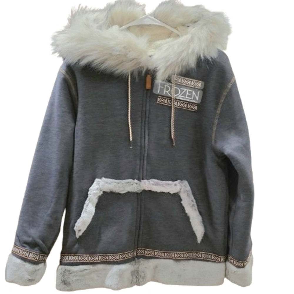 Disney Grey 'Frozen' Faux-Fur Trim Hooded Zip Sweatshirt
